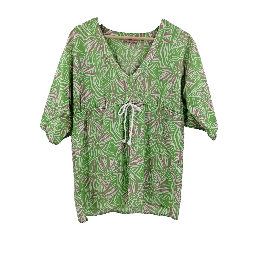 Lilly Pulitzer Women’s Tunic Beach Swim Cover Up Pink Green Cotton 3/4 MEDIUM